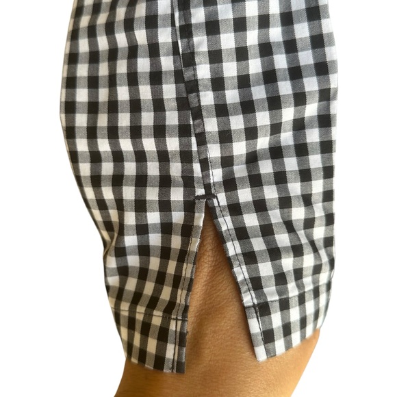 Lands End 100% cotton 3/4 Sleeve Blouse Black & White Checked Medium - Picture 4 of 6